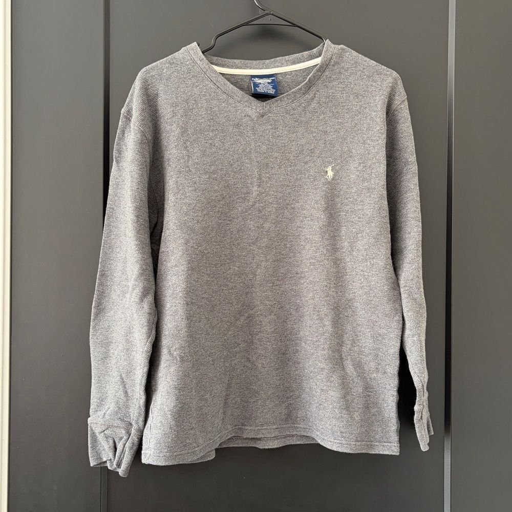 Polo Ralph Lauren Gray Long Sleeve Waffle Knit Thermal with Logo Size M Cotton